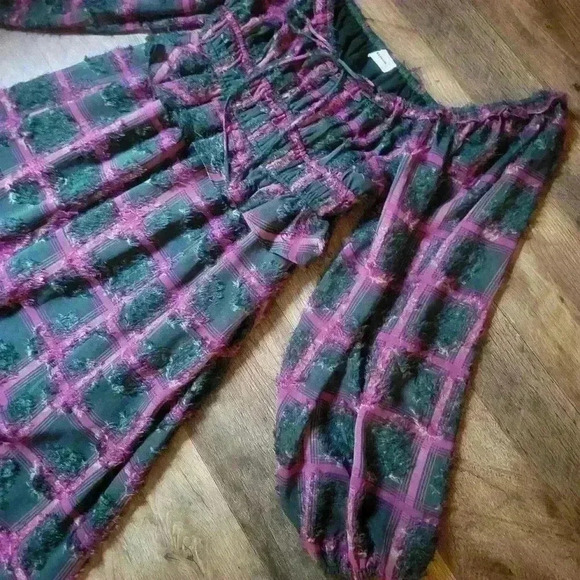 Aureum Elemental Textured Chiffon Smocked Puff longsleeve Dress Size Small - Picture 4 of 11